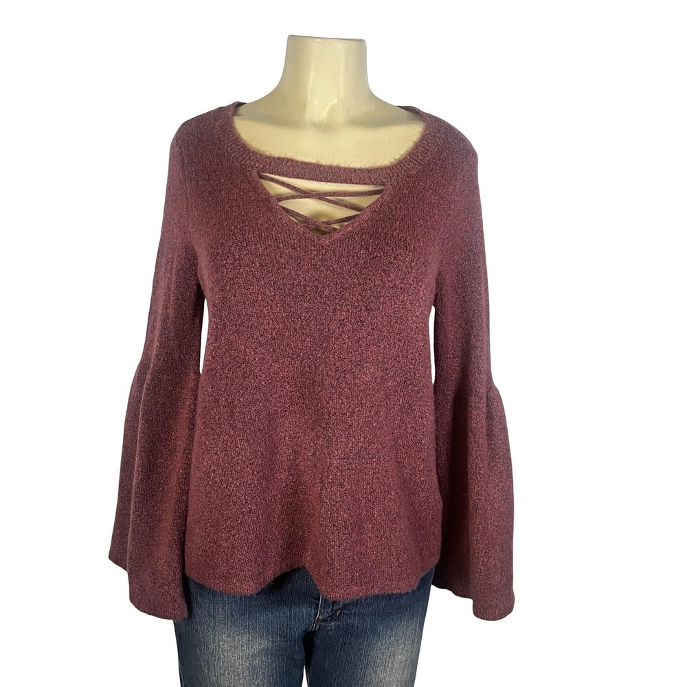 American Eagle Outfitters Sweater Womens XL Burgundy Bell Sleeve Crisscross Neck